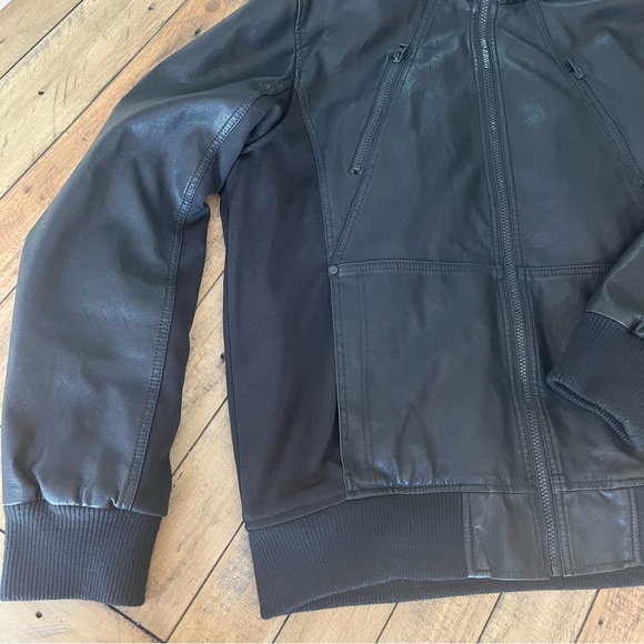 GUESS Motorcycle Jacket -Faux-Leather Detachable-Hood Size Large Men’s - Picture 7 of 15